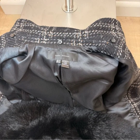 VINTAGE ZARA WOOL BLEND BLAZER DETACHABLE FAUX FUR - Picture 8 of 15